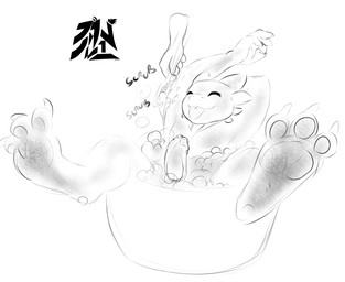 anthro assisted_bathing bath bubble cleaning dirt disembodied_hand duo eyes_closed feet foot_focus foreskin genitals male nude penis smile solo_focus tongue conditional_dnp jaynatorburudragon mythology buru_(jaynatorburudragon) dragon mythological_creature mythological_scalie scalie 2017 monochrome