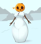 anthro big_breasts breasts curvy_figure eyelashes female food for_a_head fruit fused_legs heart_symbol looking_at_viewer open_mouth outside plant pumpkin pumpkin_head smile snow snowman solo standing stick_arms thick_thighs white_body corromon microsoft minecraft mojang xbox_game_studios elemental_creature golem_(minecraft) humanoid object_head snow_golem_(minecraft)