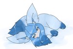 ambiguous_gender blue_body blue_eyes blue_fur blush feral fur kemono lying on_side simple_background solo joeri_kunisaki nintendo pokemon eeveelution generation_4_pokemon glaceon pokemon_(species)