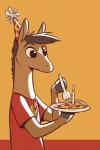 anthro candle clothed clothing cutlery fire food hat headgear headwear holding_object hooves kitchen_utensils lit_candle male orange_background party_hat pizza plate simple_background solo spork thumbless tools fuel_(artist) disney zootopia fan_character pizzacolt_(zhanbow) equid equine horse mammal 2017 2:3 hi_res