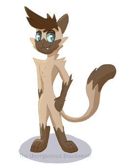 anthro chibi fangs fur green_eyes larger_male long_tail male messy_fur multicolored_body multicolored_fur simple_background single_tooth size_difference skinny_male slim smile smirk tail tall teeth white_background tub_art coffee_the_cat_(tub_art) domestic_cat felid feline felis mammal shaded