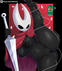 anthro anus areola beverage beverage_can big_breasts big_butt black_anus black_areola black_arms black_body black_breasts black_butt black_fingers black_hands black_legs black_nipples black_vulva breasts butt cloak cloak_only clothing female flexible genitals guarana_soda holding_melee_weapon holding_object holding_weapon hornet's_needle melee_weapon navel nipples non-mammal_breasts non-mammal_nipples one_leg_up plump_labia raised_leg red_cloak red_clothing soda solo splits spread_legs spreading standing thick_thighs vertical_splits vulva weapon lobokosmico guarana_antarctica hollow_knight_(franchise) team_cherry hornet_(hollow_knight) arthropod absurd_res hi_res