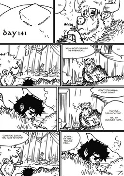 anthro bed dialogue facial_piercing furniture hairy male muscular nose_piercing nose_ring piercing ring_piercing text husky92 european_mythology greek_mythology mythology bovid bovine humanoid mammal minotaur orc comic english_text hi_res monochrome multiple_scenes
