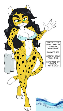 4_fingers 4_toes anthro barefoot bikini bikini_bottom bikini_top black_hair black_nose black_spots breasts clothed clothed_anthro clothed_female clothing feet female fingers fur hair hindpaw humanoid_hands markings navel nipple_outline paws solo spots spotted_body spotted_fur swimwear toes towel two-piece_swimsuit white_body white_fur yellow_body yellow_fur byondrage corra_dane cheetah felid feline mammal hi_res