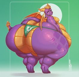 anthro belly belly_overhang big_belly big_butt big_moobs butt clothed clothing eyebrows femboy green_background green_clothing green_thong green_underwear horn huge_belly huge_butt huge_thighs hyper hyper_belly hyper_butt lips looking_at_butt looking_at_own_butt looking_back looking_back_at_self male moobs morbidly_obese morbidly_obese_anthro morbidly_obese_male multicolored_body obese obese_anthro obese_male overweight overweight_anthro overweight_male pink_eyes purple_body purple_eyebrows purple_lips purple_tail rear_view simple_background solo tail text thick_bottom_lip thick_lips thick_thighs thong thong_only tight_clothing topless two_tone_body two_tone_tail underwear underwear_only wings yellow_body yellow_horn yellow_tail yellow_wings ryhaal activision microsoft mythology spyro_the_dragon xbox xbox_game_studios spyro dragon mythological_creature mythological_scalie scalie 2026 artist_name colored digital_media_(artwork) hi_res shaded