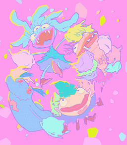 3_eyes buckteeth clothing emoji_description eyelashes female footwear group high_heels lips long_eyelashes looking_at_viewer multi_eye open_mouth pink_background pom_poms purple_lips purple_tongue red_clothing red_footwear red_high_heels red_lips red_sclera sharp_teeth shoes showing_teeth simple_background smile snout teeth thick_lips tongue underbite kinako_(moment) aaahh!!!_real_monsters nickelodeon cheerleader_monster_(a!!!rm) dizzle_(a!!!rm) hairyette horrifica monster 2024 digital_media_(artwork) digital_painting_(artwork) hi_res painting_(artwork)