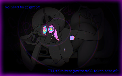 big_breasts breasts female huge_breasts hypnosis hypnotic_eyes looking_at_viewer mind_control nipples nude open_mouth sagging_breasts smile solo talking_to_viewer text adelfrey kinktober mimic_(adelfrey) goo_creature mimic english_text hi_res