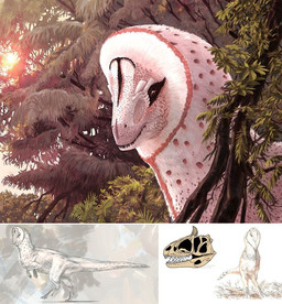 amber_eyes ambiguous_gender bone fangs feathers feral markings plant skull solo spots spotted_body spotted_feathers sun teeth tree sammy_hall arthropod cryolophosaurus dinosaur feathered_dinosaur feathered_scalie prehistoric_species reptile scalie theropod