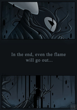 ambiguous_gender anthro biped black_eyes clothed clothing duo ellipsis fingers liquid logo standing text netmors hollow_knight_(franchise) team_cherry grimmchild_(hollow_knight) the_knight_(hollow_knight) arthropod vessel_(species) 2021 absurd_res artist_logo english_text hi_res