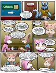 2018 4_fingers 5_fingers amber_eyes anthro armband bandai_namco blue_body blue_fur cafeteria cheek_tuft chest_tuft cloth clothed clothing collar colored comic crossgender cupcake darkmirage dialogue digimon digimon_(species) digital_media_(artwork) doctor domestic_cat door english_text facial_tuft fakemon fan_character felid feline felis female fingers flamecario flamedramon food fur furniture generation_1_pokemon generation_4_pokemon green_eyes group head_tuft hi_res horn hospital hybrid inner_ear_fluff inside legendary_pokemon looking_at_another lucario male mammal mew_(pokemon) name_tag nintendo open_mouth pink_body pink_fur pokemon pokemon_(species) quetzalli_(character) redoxx simple_background speech_bubble spiked_tail spikes spikes_(anatomy) straw_(disambiguation) table tail tan_body tan_fur text tuft vicious_kitty wristband