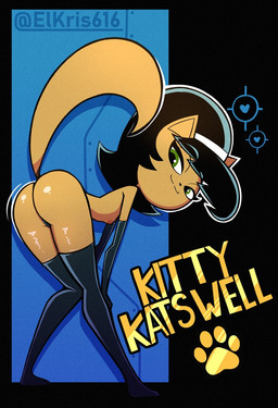 :3 anthro armwear bent_over black_hair butt clothed clothing elbow_gloves female glistening glistening_butt gloves green_eyes hair handwear legwear looking_at_viewer nipples panties pose rear_view solo tan_body text thigh_highs topless underwear elkris616 nickelodeon t.u.f.f._puppy kitty_katswell domestic_cat felid feline felis mammal 2025 colored english_text film_grain full-length_portrait hi_res portrait shaded signature