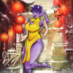 alcohol anthro bent_leg beverage big_breasts breasts clothed clothed_anthro clothed_female clothing container cup detailed_background dialogue dress drinking_glass eyelashes facial_horn fantasy_slur feet female fingers footwear freckled_breasts freckled_face freckled_shoulders freckles gesture glass glass_container glass_cup hair hand_gesture heart_symbol high_heels holidays horn humanoid_feet humanoid_hands long_eyelashes looking_at_viewer markings non-mammal_breasts open_mouth plantigrade purple_body purple_eyes purple_hair scales shoes short_hair slit_dress smug solo speckle_freckles spots spotted_markings talking_to_viewer tan_body tan_scales text toes v_sign wine_glass yellow_clothing yellow_dress anfitrionaaa cavemanon_studios chinese_new_year goodbye_volcano_high ko_op_(game_developer) snoot_game trish_(gvh) ball_python ceratopsian ceratopsid chasmosaurine dinosaur marginocephalian ornithischian prehistoric_species python reptile scalie snake triceratops 1:1 absurd_res artist_name colored english_text hi_res portrait shaded three-quarter_portrait