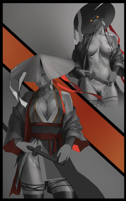 angle anthro asia asian_clothing breasts clothing east_asian_clothing female genitals hat headgear headwear japan japanese_clothing jewelry kimono legwear looking_at_viewer master melee_weapon necklace nude path perspective playful pose presenting ribbons robe samurai seductive solo stockings sword view vulva warrior weapon hnz domestic_cat felid feline felis mammal hi_res pinup