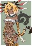 armband clothing female fur hair jewelry legwear looking_at_viewer short_hair solo spots tail tattoo thigh_highs topwear tribal tribal_tattoo yellow_eyes hirayamaniwa kemono_friends jaguar_(kemono_friends) animal_humanoid felid felid_humanoid humanoid jaguar mammal mammal_humanoid pantherine pantherine_humanoid digital_media_(artwork)