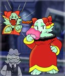 3_fingers 3_toes anthro anthrofied background_image barefoot bow_ribbon butler claws clothing colored_fingernails colored_nails colored_toenails dress duo eyes_closed facial_hair fangs feet female finger_claws fingernails fingers male motion_lines mustache nails necktie open_mouth paws plantigrade raised_arms silly_face smug smug_face style_emulation suit teeth toe_claws toenails toes tongue towel towel_on_arm transparent_character chaosimp2006 mario_bros nintendo paper_mario paper_mario_(2000) bootler lady_bow boo_(mario) absurd_res hi_res