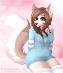 anthro bra clothed clothing female fur hair jewelry looking_at_viewer necklace slightly_chubby smile solo underwear northfelle taykoe nerro canid canine mammal