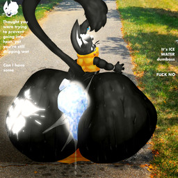 anal_fluids anal_squirt anthro barely_contained barely_contained_butt big_butt bodily_fluids bottomwear bottomwear_down butt clothed clothing collar cooling_off crop_top first_person_view glowing glowing_eyes glowing_markings hand_print huge_butt hyper hyper_butt ice_bag in_heat male markings object_between_cheeks pants pants_down partially_clothed profanity public shirt shortstack shortstack_male skimpy sweat sweatdrop sweatpants sweaty_butt tank_top tattoo text topwear walking wobbling lumiink ink_(lumiink) lumi_(lumiink) demon domestic_cat felid feline felis mammal unknown_species 1:1 alternate_version_at_source english_text hi_res