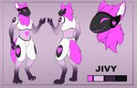 anthro armor black_armor black_visor claws color_swatch digitigrade fur heart_symbol machine male pink_body pink_ears pink_eyes pink_fur pink_heart pink_mouth pink_nose pink_tail solo tail white_armor white_claws blaker jivy protogen 14:9 absurd_res hi_res model_sheet