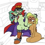 adult_fink anthro balls blush blush_lines breasts cartoon_network choker collar drz_nsfw duo elodie_(ok_k.o.!_lbh) female fink_(ok_k.o.!_lbh) genitals green_body green_hair gynomorph gynomorph/female hair hi_res human intersex intersex/female jewelry long_penis looking_at_viewer looking_away mammal mostly_nude murid murine navel necklace nipples nude ok_k.o.!_let's_be_heroes one_eye_closed outside penis penis_on_face rat rodent snaggle_tooth spiked_choker spiked_collar spikes team_captain