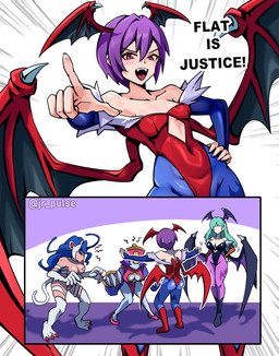 annoyed anthro bat_wings blue_body blue_skin bodily_fluids claws female flat_chested fur green_hair group hair humor jr_pulse membrane_(anatomy) membranous_wings nude purple_hair sweat sweatdrop technically_nude white_body white_fur wings asian_mythology capcom chinese_mythology darkstalkers east_asian_mythology jurassic_park jurassic_world mythology universal_studios felicia_(darkstalkers) hsien-ko_(darkstalkers) lilith_aensland morrigan_aensland bat demon felid feline humanoid jiangshi mammal succubus undead werecat werecreature werefelid werefeline absurd_res hi_res meme