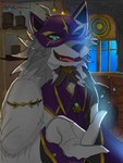 anthro blush clothing fur gloves grey_body grey_fur handwear male mask phantom_thief solo topwear vest reikimei lifewonders live_a_hero vulpecula canid canine fox mammal 3:4 hi_res