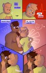 5:8 anthro bear blush brown_body brown_fur clothed clothing comic dialogue digital_media_(artwork) domestic_cat duo english_text facial_hair felid feline felis fur hair heterochromia hi_res kiss_on_lips kissing klenn_(sleepywozzy) male male/male mammal matt_(sleepywozzy) mature_anthro mature_male nipples open_mouth overweight overweight_male piercing shaded simple_background simple_shading sleepywozzy smile smooch_(sound_effect) speech_bubble text topwear
