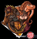 all_fours animal_print anthro armlet armor beak bone_jewelry breasts cleavage clothed clothing countershade_neck countershade_torso countershading fangs feather_hair feathered_crest feathered_wings feathers fist fur_trim_(clothing) head_crest jewelry looking_at_viewer markings mask non-mammal_breasts pauldron pseudo_hair raised_fist raised_hand scales shoulder_pads smile smiling_at_viewer snarling spikes straps striped_body striped_markings striped_tail stripes tail tail_feathers tail_markings teeth tiger_print tribal tribal_clothing tribal_jewelry ventral_scales wearing_mask wings predaguy anthrosaurs color_wheel_challenge bandit_(beakiehelmet) calamus_(pooky) sanni_(stessia_topaz) carcharodontosaurid carcharodontosaurus dinosaur dromaeosaurid feathered_dinosaur feathered_scalie kobold prehistoric_species reptile scalie theropod utahraptor alpha_channel hi_res