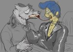 anthro blood bodily_fluids bruised canon_x_oc clothing duo male oc_x_canon shirt teeth topwear puppy_meats welcome_home wally_darling canid canine canis human mammal wolf