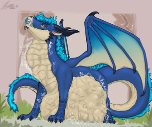 amber_eyes belly belly_touching_floor big_belly black_claws black_horn bloated blue_body blue_hair blue_mane blue_scales body_outline bulge claws digestion digestion_noises feral gulp_(sound_effect) hair horn looking_at_viewer looking_pleasured mane mass_vore multiple_prey oral_vore predator/prey scales size_difference solo spread_wings swallowing tail tan_belly tan_chest ventral_scales vore wings messflino mythology drembonaarkrah dragon mythological_creature mythological_scalie scalie hi_res