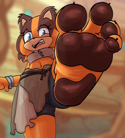 4_toes anthro claws disgust extreme_size_difference eyelashes feet female female_anthro first_person_view foot_fetish foot_focus foot_play long_eyelashes looking_at_viewer looking_down looking_down_at_viewer low-angle_view micro pawpads paws size_difference soles solo stomping toe_claws toes underfoot appdattta sega sonic_boom sonic_the_hedgehog_(series) sticks_the_jungle_badger badger mammal mustelid musteline hi_res