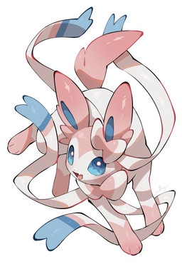 ambiguous_gender blue_eyes blue_inner_ear blush bow_(anatomy) bow_ribbon cute_fangs fangs feet feral fur gloves_(marking) leg_markings markings multicolored_body multicolored_fur open_mouth open_smile paws pink_body pink_ears pink_fur pink_tail ribbons ribbons_(anatomy) simple_background smile socks_(marking) solo tail teeth two_tone_body two_tone_fur white_background white_body white_fur nullma nintendo pokemon eeveelution generation_6_pokemon mammal pokemon_(species) sylveon absurd_res digital_media_(artwork) hi_res