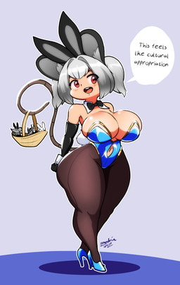armwear bangs big_breasts bow_tie breasts bunny_costume clothing costume elbow_gloves fake_ears female footwear gloves grey_hair hair handwear high_heels huge_breasts legwear leotard open_mouth open_smile pantyhose shoes simple_background smile solo text zedrin touhou nazrin animal_humanoid humanoid mammal mammal_humanoid mouse_humanoid murid murid_humanoid murine murine_humanoid rodent rodent_humanoid absurd_res english_text hi_res