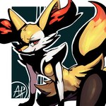 1:1 abstract_background all_fours annoyed anthro aph_(artist) braixen breasts crows_feet female generation_6_pokemon medium_breasts nintendo pain pokemon pokemon_(species) solo