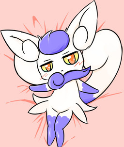 anthro bed blush blush_lines extended_arms female frown furniture grumpy looking_at_viewer lying narrowed_eyes on_back on_bed solo korononta nintendo pokemon felid feline generation_6_pokemon mammal meowstic pokemon_(species) digital_drawing_(artwork) digital_media_(artwork) hi_res