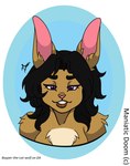 black_hair brown_body brown_fur chest_tuft female fur hair lipstick long_ears long_hair makeup mature_female pink_nose purple_eyes simple_background solo tuft bayper_the_cat_wolf janice_flynn lagomorph leporid mammal rabbit 2017 bust_portrait hi_res portrait signature