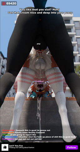 anal anal_penetration anthro anus bodily_fluids bottomless bottomwear chastity_cage chastity_device clothed clothing collar crop_top cum cum_in_ass cum_inside cum_while_chaste doggystyle femboy fishnet_clothing from_behind_position genital_fluids genitals horn legwear livestream male male/male outside penetration penis profanity sex shirt skirt solo sound_effects text thigh_highs topwear wings sanythefox sany_van_fox lagomorph mammal wolpertinger 3d_(artwork) absurd_res digital_media_(artwork) english_text hi_res