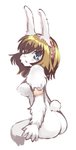 anthro blue_eyes bodily_fluids breasts brown_hair butt crying female fur hair looking_back mid_transformation nude simple_background sitting solo species_transformation tears transformation white_background white_body white_fur toribako touhou alice_margatroid lagomorph leporid mammal rabbit 2015