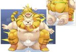 anthro belly bodily_fluids bulge butt clothed clothing cum duo ejaculation erection erection_under_clothing genital_fluids heart_symbol humanoid_hands jockstrap kemono male male/male moobs nipples overweight overweight_male underwear white_body wrestling yellow_body aotoaka lifewonders tokyo_afterschool_summoners leib_(tas) macan_(tas) bear felid mammal pantherine polar_bear tiger ursine 2021 hi_res