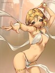 biped blonde_hair bottomwear breasts clothed clothing eyelashes female hair humanoid_pointy_ears loincloth looking_at_viewer not_furry pelvic_curtain pointy_ears pupils smile solo thick_thighs draltruist elf hi_res signature