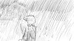 16:9 ambiguous_gender animal_crossing anthro bodily_fluids building clothed clothing crying domestic_cat dragonweirdo felid feline felis greyscale hi_res house luggage mammal monochrome nintendo olivia_(animal_crossing) raining solo storm tears walking wet widescreen