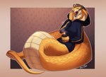 anthro apode beverage clothing coffee coffee_mug eyes_closed fangs female headgear headwear hoodie legless open_mouth resting_on_tail serpentine simple_background solo tail teeth topwear yawn necroizu x-com draconcopode naga reptile scalie snake viper_(x-com) 2022