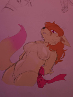 anthro arms_tied bound dipstick_tail female fur hair hands_tied magenta_eyes markings orange_hair pink_tail_tip solo tail tail_markings yellow_body yellow_fur umbriarts undertale_(series) undertale_yellow ceroba_ketsukane canid canine fox mammal 3:4 absurd_res hi_res