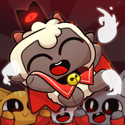 ambiguous_gender anthro bell chibi clothed clothing eyes_closed fur group open_mouth wool_(fur) moti25 cult_of_the_lamb massive_monster_(studio) follower_(cult_of_the_lamb) lamb_(cult_of_the_lamb) red_crown_(cult_of_the_lamb) bovid caprine mammal sheep 1:1