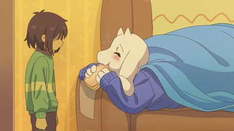 2_horns age_difference ambiguous_gender anthro bedding biped blanket blush blush_lines bread brown_hair bubble clothed clothing detailed_background drunk drunk_bubble duo eating eyelashes eyes_closed female female_anthro floppy_ears food fur furniture hair hair_over_eyes honey_(food) horn hungover inside lying on_front on_sofa side_view size_difference sofa substance_intoxication toast white_body white_fur white_horn yellow_body yellow_skin mengmang777 deltarune undertale_(series) kris_dreemurr toriel boss_monster_(undertale) bovid caprine goat human mammal 2026 digital_drawing_(artwork) digital_media_(artwork) english_description hi_res adopted_(lore) adoptive_mother_(lore) mother_(lore) mother_and_child_(lore) parent_(lore) parent_and_child_(lore)