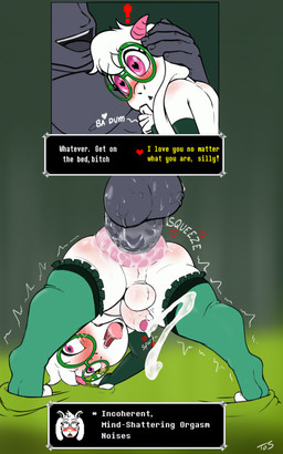 age_difference anal anal_orgasm anal_penetration anthro anus armwear balls biped blush bodily_fluids clothed clothing crossdressing cum dialogue duo ejaculation eyebrows eyewear femboy fingers foreskin fucked_silly fur genital_fluids genitals glasses hands-free horn humanoid_genitalia humanoid_penis legwear long_ears male male/male male_penetrated male_penetrating male_penetrating_male open_mouth orgasm penetration penis profanity sex shota text text_box tongue white_body white_fur young young_anthro young_male younger_penetrated theoryofstrings deltarune undertale_(series) ralsei bovid caprine darkner mammal 2024 absurd_res digital_media_(artwork) english_text hi_res