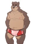 anthro belly blush boxer_briefs brown_body brown_fur bulge clothed clothing fur hands_on_hips kemono male moobs navel nipples overweight overweight_anthro overweight_male simple_background solo underwear underwear_only white_background ryuta-h bear mammal 2017