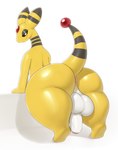 1_toe anthro anus backsack balls bedroom_eyes belly big_balls big_butt big_penis black_eyelids black_stripes butt butt_focus featureless_hands foreskin gem genitals glans glistening glistening_balls glistening_butt glistening_genitalia glistening_thighs half-closed_eyes head_gem huge_butt huge_thighs humanoid_genitalia humanoid_penis leaning leaning_forward leaning_on_object looking_at_viewer looking_back looking_back_at_viewer male markings multicolored_body multicolored_ears narrowed_eyes nude penis perineum pink_anus pink_glans presenting presenting_balls presenting_hindquarters raised_tail rear_view seductive simple_background slightly_chubby smile solo striped_ears striped_markings striped_neck striped_tail stripes tail tail_gem tail_markings thick_thighs two_tone_body two_tone_ears two_tone_neck two_tone_tail white_background white_balls white_belly white_penis white_perineum wide_hips yellow_body atherol nintendo pokemon ampharos generation_2_pokemon pokemon_(species) 2024 digital_media_(artwork) hi_res