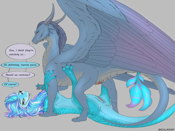 anus bedroom_eyes blue_anus blue_body blue_eyes blue_fur blue_scales blue_vulva bodily_fluids claws dialogue dripping duo exhibitionism feathered_wings feathers female female/female female_on_bottom female_on_top feral feral_on_feral fur genital_fluids genitals grey_anus grey_vulva hand_holding horn imminent_sex interspecies intraspecies legs_up looking_aside looking_at_viewer lying narrowed_eyes nipples non-mammal_vulva on_back on_bottom on_top open_mouth pink_anus pink_tongue pink_vulva purple_eyes scales seductive smile speech_bubble tail teats teeth text tongue vaginal_fluid_drip vaginal_fluids vulva wide_crotch wings backlash91 conditional_dnp asian_mythology disney east_asian_mythology european_mythology inheritance_cycle mythology raya_and_the_last_dragon saphira sisu_(ratld) aquatic aquatic_dragon dragon eastern_dragon furred_dragon furred_scalie mythological_creature mythological_scalie scalie western_dragon 2021 4:3 crossover digital_media_(artwork) english_text hi_res