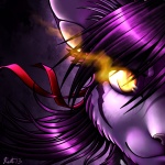 abstract_background ambiguous_gender anthro hair purple_hair ribbons simple_background solo yellow_eyes conditional_dnp ratte legacy_(ratte) silas_(ratte) domestic_cat faraden felid feline felis mammal new_faraden 1:1 2013 digital_media_(artwork)