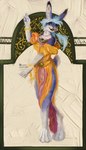5_fingers anthro biped black_text blue_eyes blue_hair clothed clothing dress eyebrows eyelashes female fingers fur hair open_mouth open_smile pupils smile solo standing teeth text white_sclera leprzil lagomorph leporid mammal rabbit 2025 artist_name english_text hi_res portrait